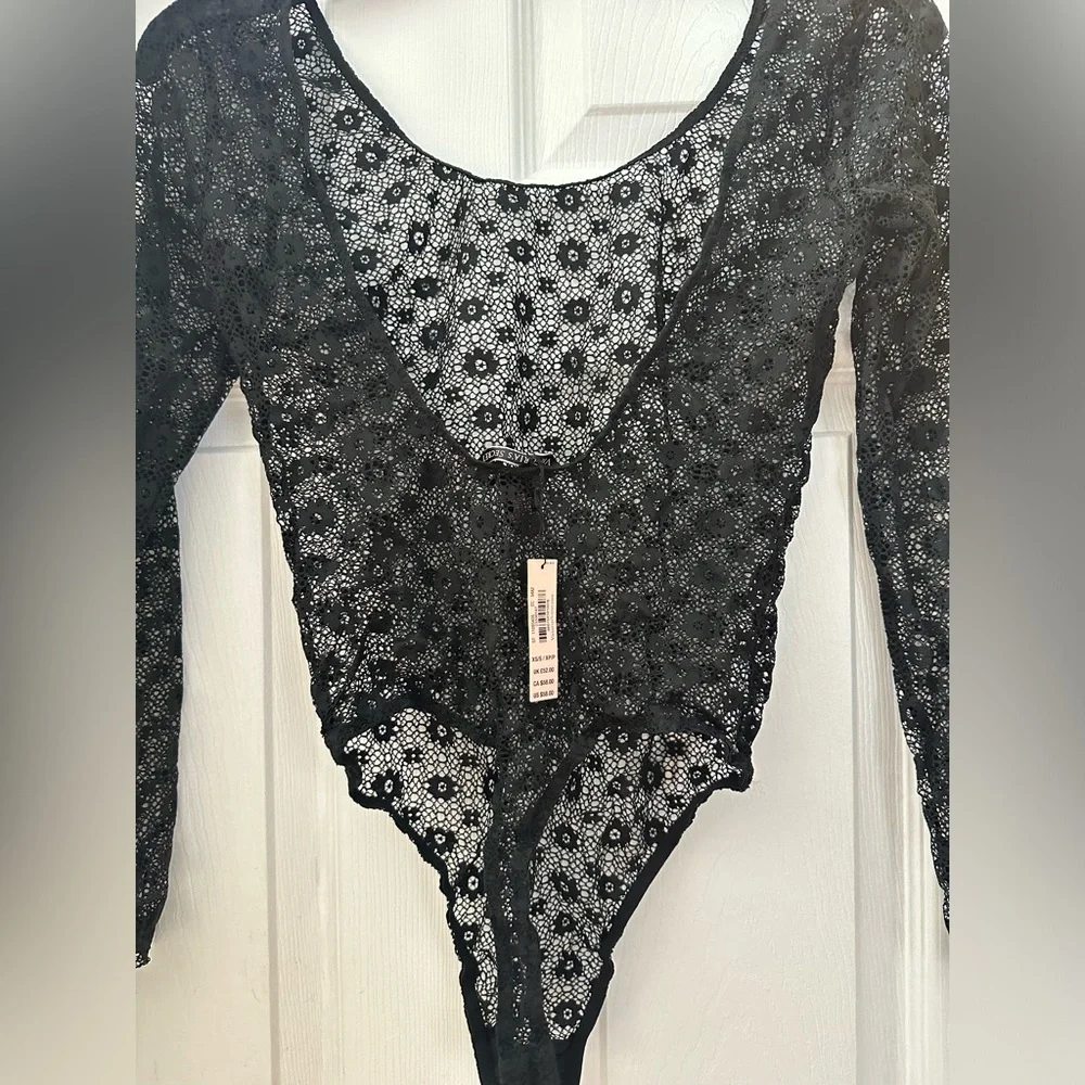 Victoria's Secret Long Sleeves XS/S Black Lace Teddy Bodysuit